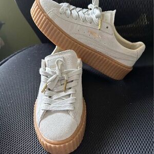 Puma Platform Suede Sneakers in Cream with Gum Sole